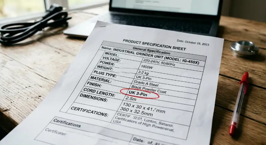 Detailed product specification brief for UK customs