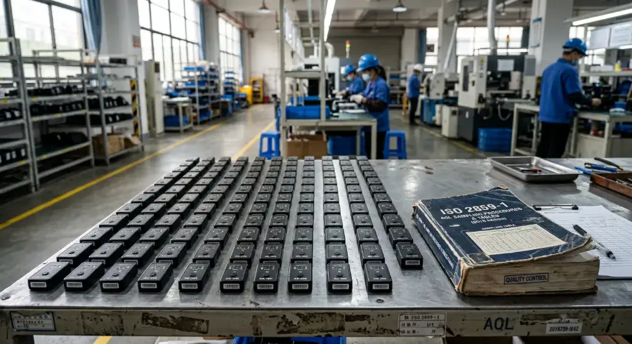 Real-world AQL sampling of 200 electronic units during a factory audit.