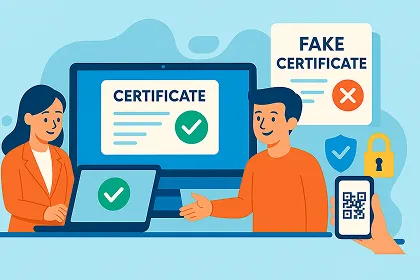 Chinese business license, supplier certificate PDFs, and lab reports laid side by side during a factory certification audit