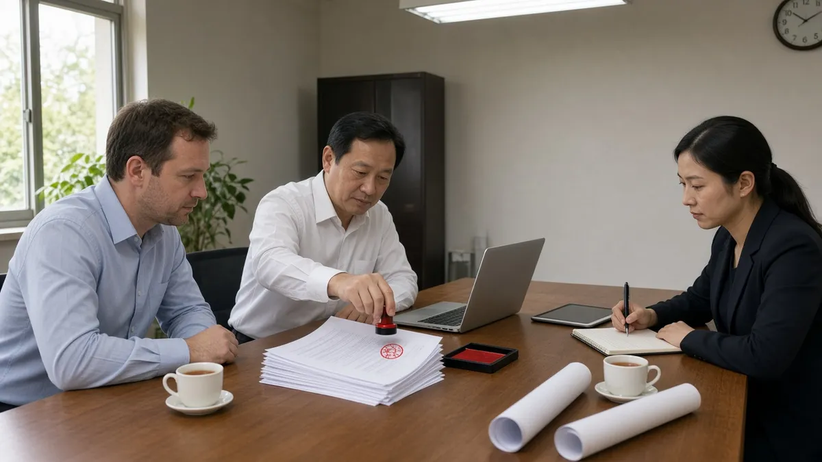 Bilingual China-law NNN agreement and company chop on a manufacturing contract