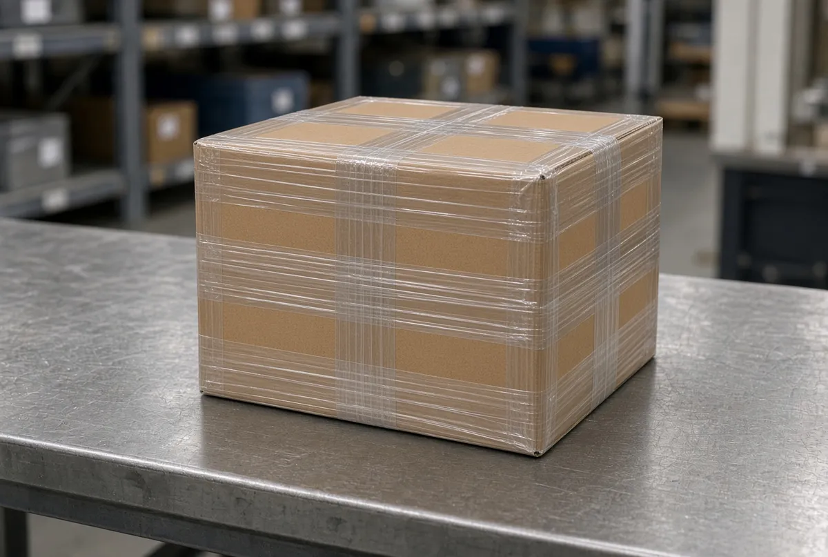 Right-sized carton with custom corner guards and calibrated void fill around a fragile product