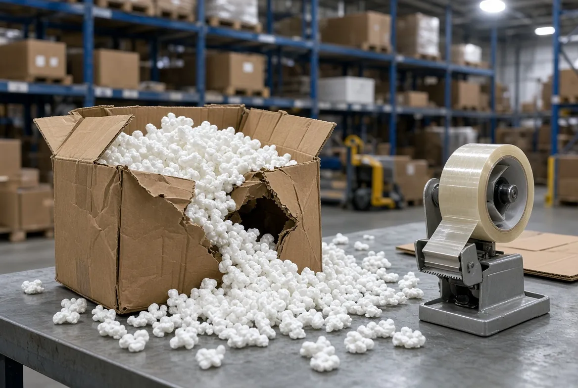 Inside a fulfillment center where damaged cartons are logged and repacked at receiving