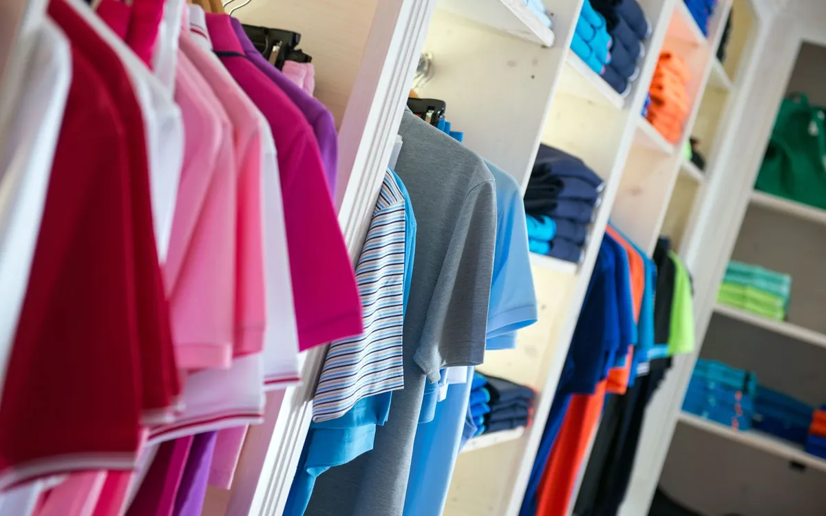 Racks of garments in a boutique